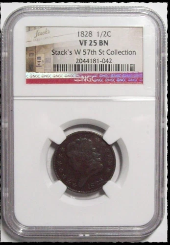 1828 CLASSIC HEAD HALF CENT Stack Street Collection NGC VF-25 BN  #10D28