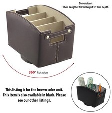 Revolving Leather TV Remote Control Organizer Home Desk Holder Brown 00-220BN