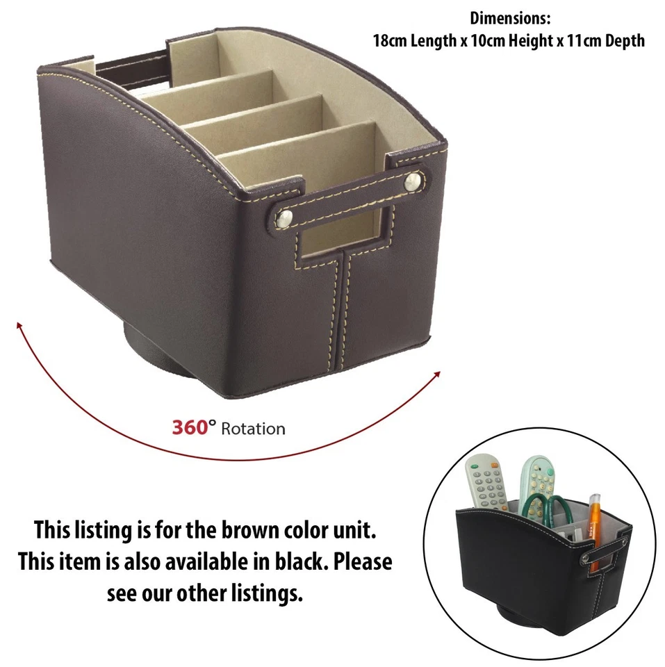 TUSA Revolving Leather TV Remote Control Organizer Home Desk Holder Brown #00-220BN