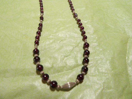 Handmade 1 of a kind Necklace 18" Garnet With 925 Silver Clasp & plate beads - Picture 2 of 6