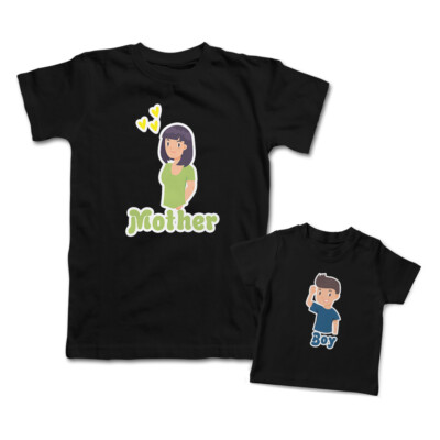 Mom Mommy and Me Outfits Mother Heart Love Boy Smiling Knit Cotton Match Clothes