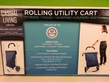 Casual Living Utility Cart w/ Wheels Holds 30lbs Removable Bag Cushioned Handle