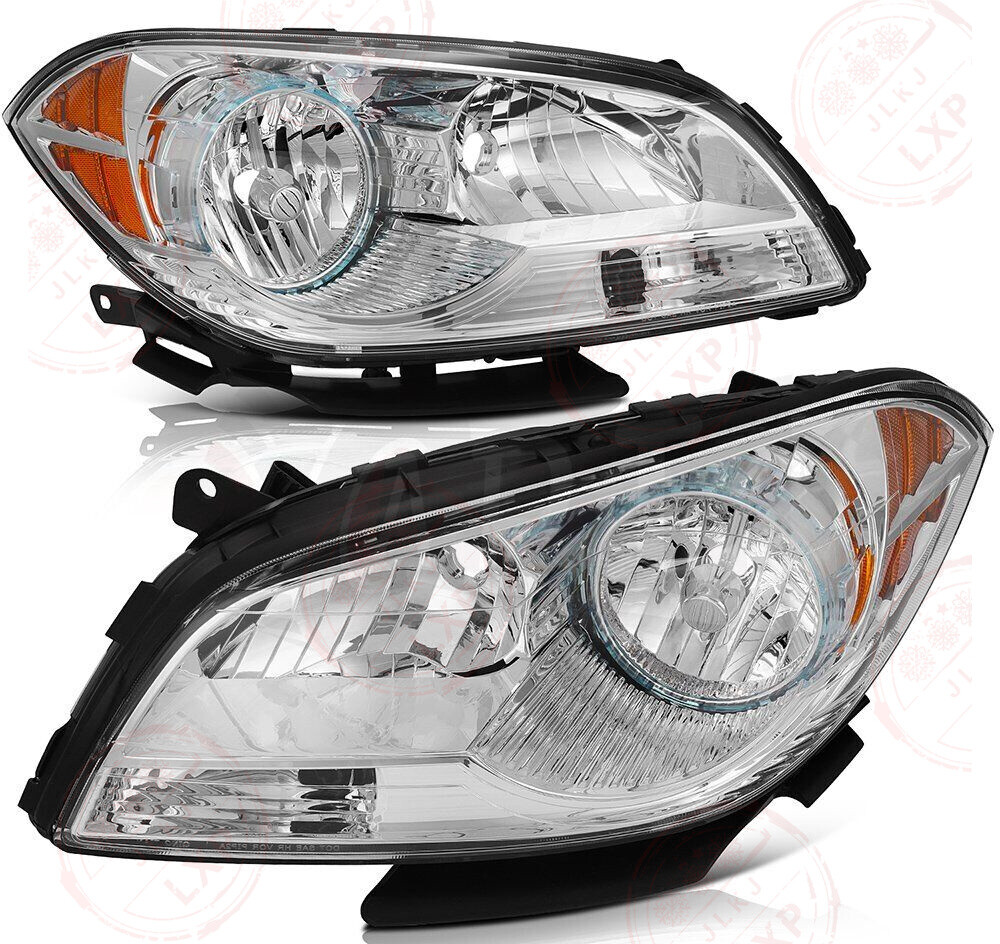 Pair Headlights For 2008-12 Chevy Malibu Halogen Chrome Clear Left+Right Side