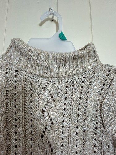 Mudd Girl's Sweater Cable Heavy Knit Long Sleeve Tan White Fleck Size M (10-12) - Picture 3 of 11