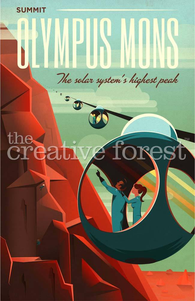OLYMPUS MONS, póster de viaje espacial de ciencia ficción impresión artística en lienzo enrollada 24x36 pulgadas