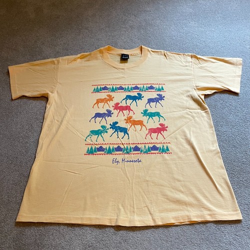 Vintage Ely Minnesota Shirt Herren XL Elch Glitzer Reise USA Camp Einzelstich
