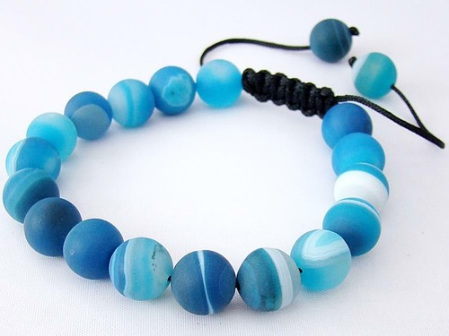 Bracelet homme bleu macrame perles tous 10 mm perles d'agate naturelle cadeau pour lui - Photo 1/1