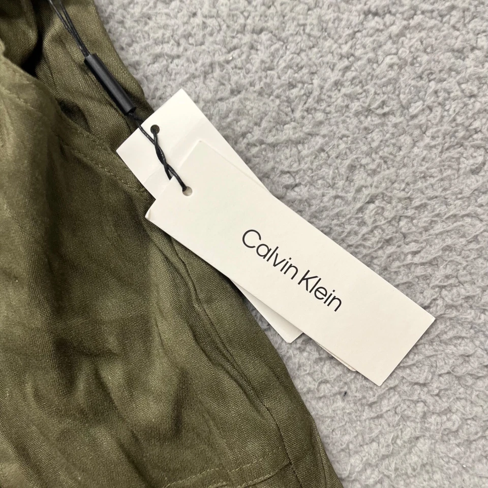 Pantalones Cortos Calvin Klein Mujer XL Verde Lino Bolsa de Papel Cintura Alta Playa Costera Foto 2 de 4