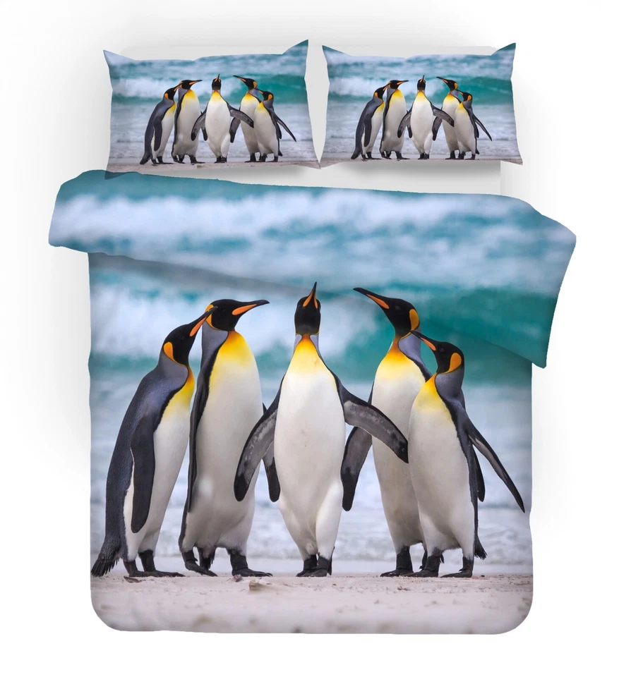 3D Penguin Beach Sea Blue Black Quilt Cover Set Bedding Sets Pillowcases 64 - Image 2 of 4