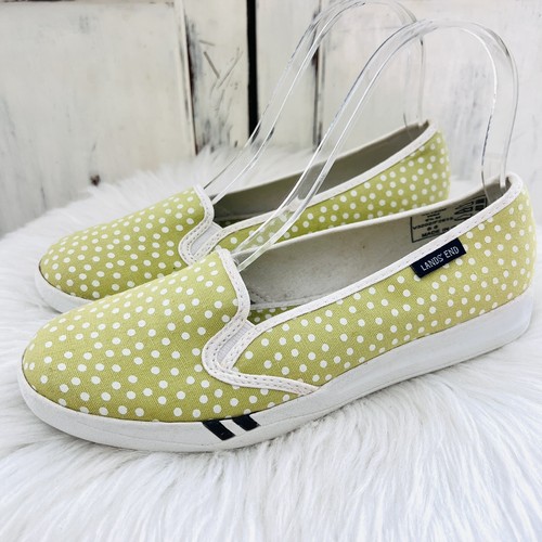 Lands End Chartreuse Lime Green Polka Dot Loafers Flats Shoes ~ Womens Size 6.5