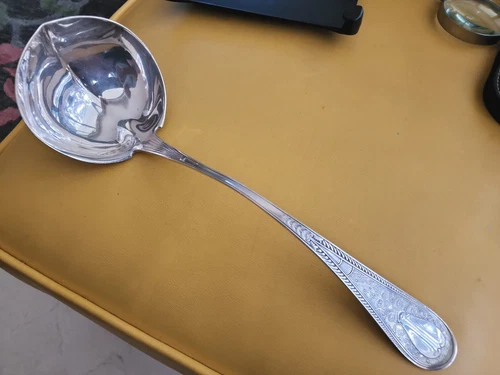 gorham HINDOSTANEE STERLING SILVER SOUP LADLE 12 3/4" LONG 1876 pat MONOGRAM "V"