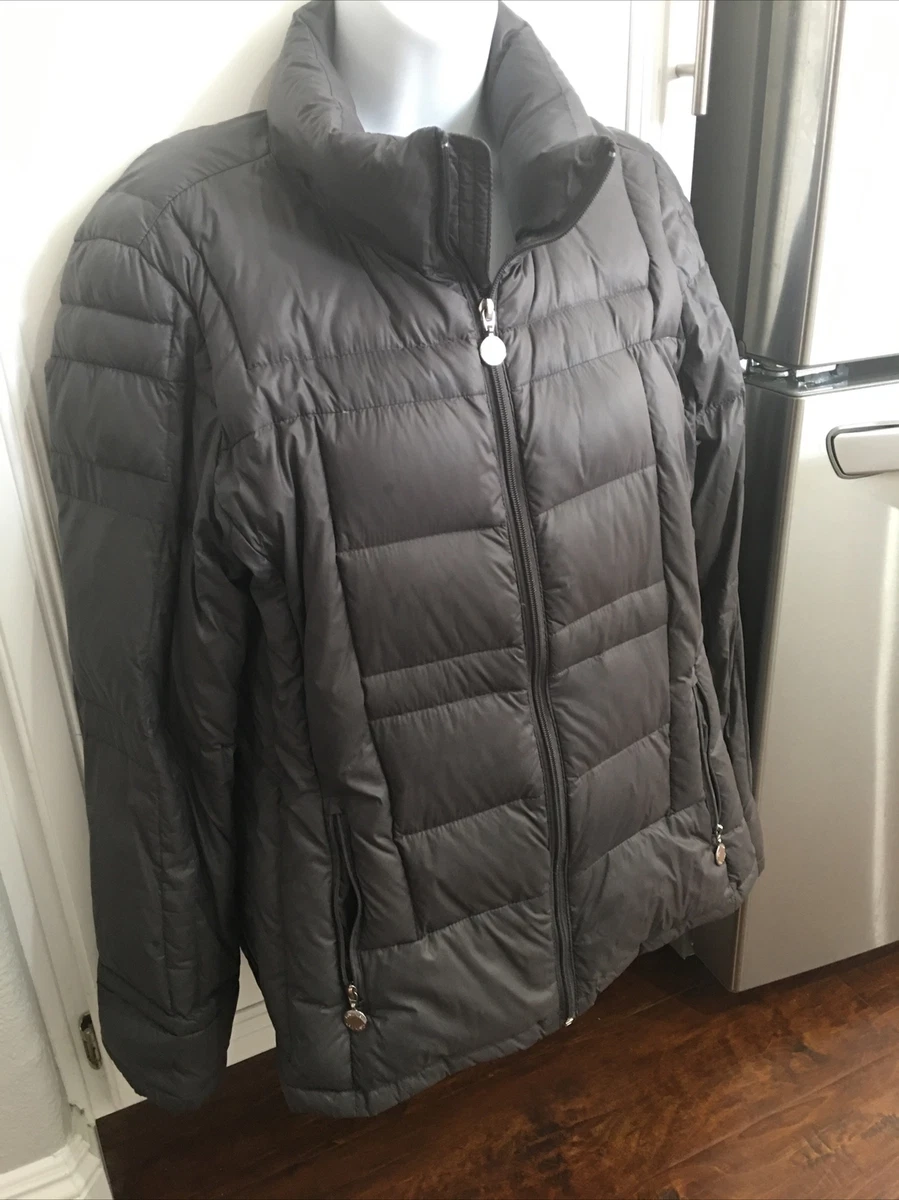 Calvin Klein Womens Sz Large Packable Premium Down Puffer Jacket Gray