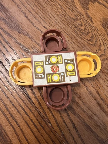 Vtg FISHER PRICE Play Family House Little People KITCHEN SET set table/chairs