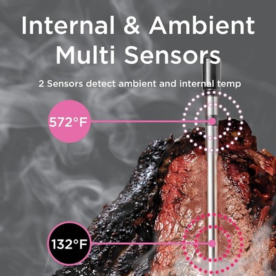 Meat Thermometer Remote & App Realtime Temps Wireless Bluetooth Multi Sensor Tip