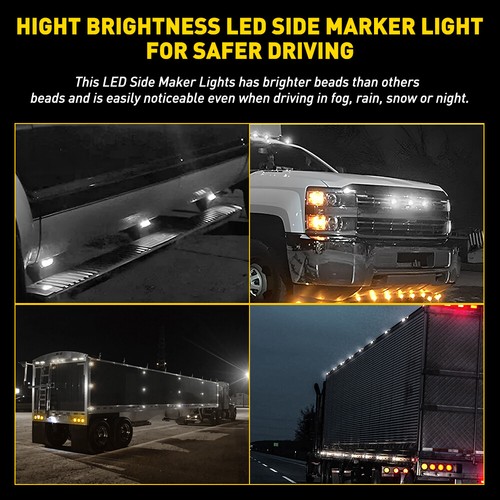 10X Clearance Light LED Side Marker Truck Trailer LORRY Lamp White Chrome 12-24V - Picture 8 of 11