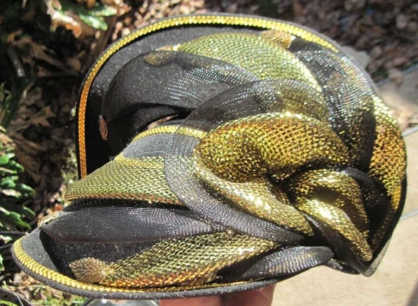 Deborah New York 100% Wool Black Gold Mesh Beaded Leaves Sunday Church Hat USA - Image 3 of 4