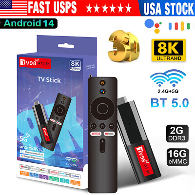 TV98 TV Stick Android 14 2.4G 5G Dual WiFi Smart TV Box 2G+16G 8K Media Playe 1x