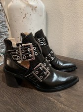Steve Madden Women's Humble Boot Block Heel Black Leather Pointed Sz 6.5 New