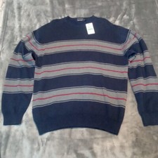 Mens Nautica Long Sleeve Navy Striped Crewneck Sweater Sz Large NWT MSR 79
