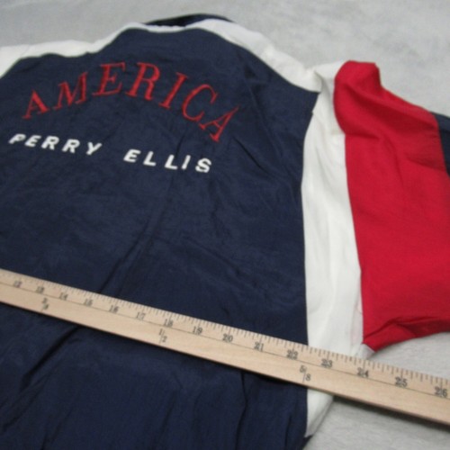 Vintage Perry Ellis America Jacket Mens Large Blue Red Full Zip Windbreaker NEW - Picture 11 of 14