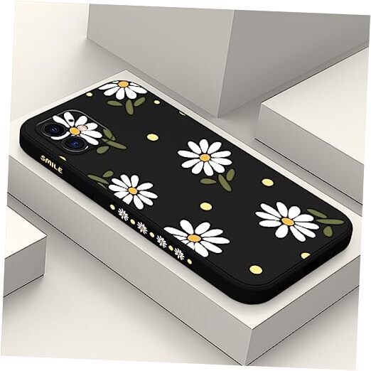 iPhone 11 Case with Daisy Design – Slim Protective Side Cover in Black  