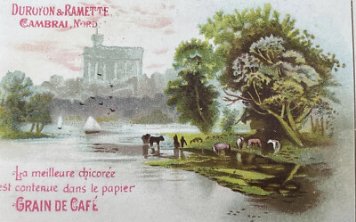Duroyon & Ramette Coffee Victorian Trade Card Chicoree Grain de Cafe River Scene