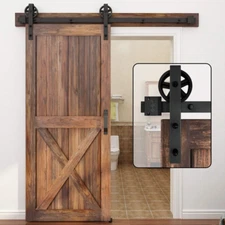 5-16FT Single Wood Sliding Barn Door Hardware Kit 5FT Basic Black Big Spoke Whee