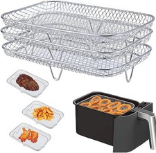 3 Tiers Air Fryer Rack Double Basket Stainless Steel Baking Tray for Ninja Dual