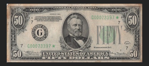 1934 Chicago Star Note Fifty Dollar Bill G00073397* Solid Star - Picture 7 of 11