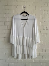 Zara Woman - Womens Mini Dress off white asymmetric high low pleated Size S