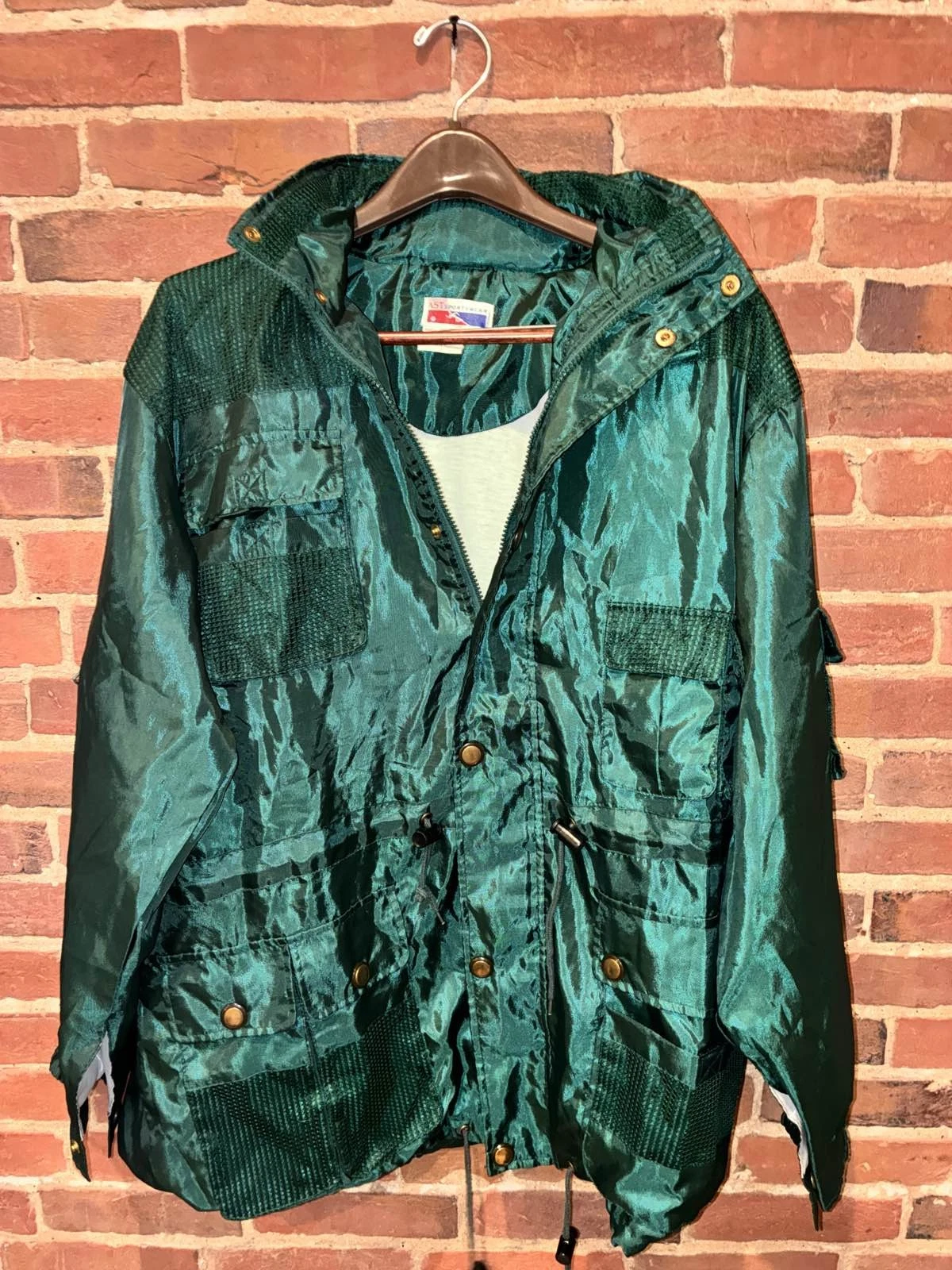 90s Teal Anorak Hooded Windbreaker Full Zip Outdoor Utility Hiking Hunter Green