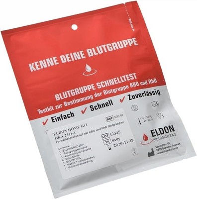 Blutgruppen Testkarte AB0 und RHD Eldon Card Home-Kit HKA 2511-1