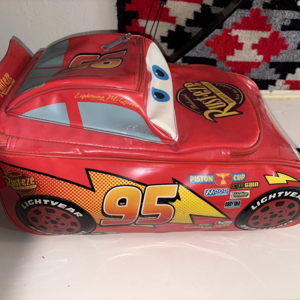 Disney Pixar Lightning McQueen Cars Kids 3D Rolling Suitcase Toy Bag + 70 Cars - Image 3 of 4