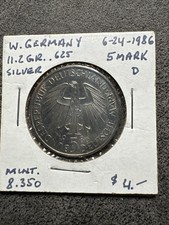 1986 GERMANY German UNIVERSITAT HEIDELBERG Vintage 5 Mark. 11.2grams .625 Silver