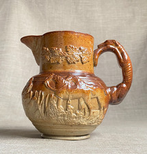 Antique c1790 Ale Jug Salt Glazed Tavern Ware Harvest Country Hunting Dog Handle