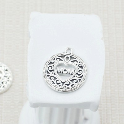 3/7PCS Silver Mom Heart Filigree Charm Pendant Memorial Charm GGS390-16469