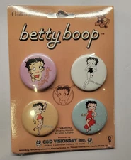 Classic BETTY BOOP 2002 Button Set of 4 Collector Pins C & D Visionary Inc. 