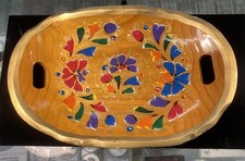 Vintage Hand Painted Wooden Folk Art Tray Floral Scandinavian Style