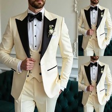Elegant Wedding Tuxedos 3 Piece Set Jacket Vest Pants Peaked Lapel Gentleman