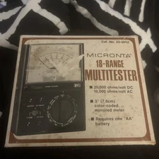 MICRONTA 18-Range Multitester Cat. No. 22-201U 20,000 OHMS/Volt DC In Box