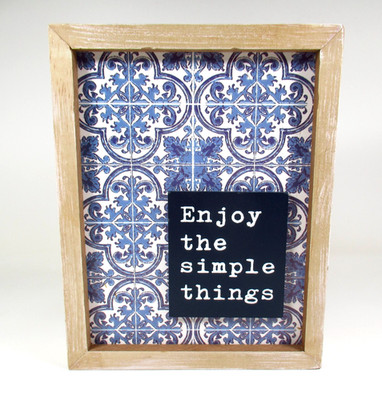 Enjoy the Simple Things Wooden Wall Sign Blue Tile Pattern Farmhouse Decor