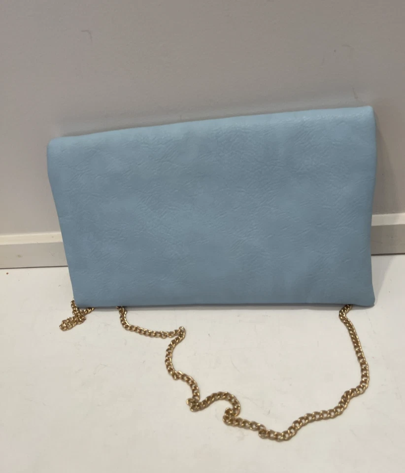 Bolso de mano vintage Lt azul con solapa bolso sin asas bolso de noche tono dorado cremallera 12" x 8" Foto 3 de 4