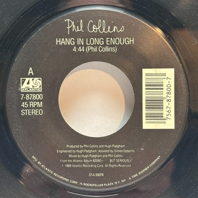 Phil Collins - Hang In Long Enough / Separate Lives (Live) - 1990 Vinyl 7'' - EX
