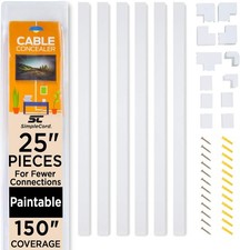 SimpleCord Cable Concealer On-Wall Cord Cover Raceway Kit (White)