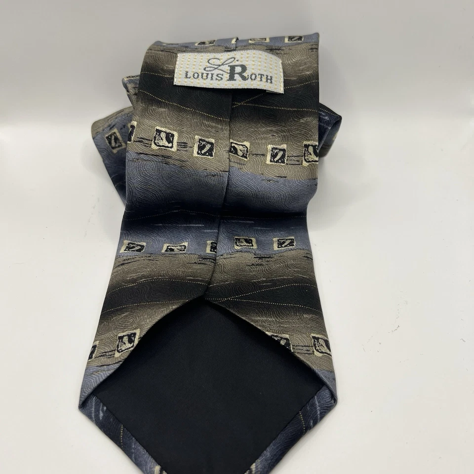 Corbata cosida a mano LOUIS ROTH 3,5" azul gris seda geométrica Foto 2 de 3