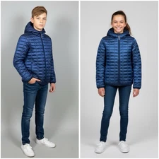 Cat & Jack Youth Full Zip Hooded Fleece Quilted Puffer Jacket Glossy Blue Large