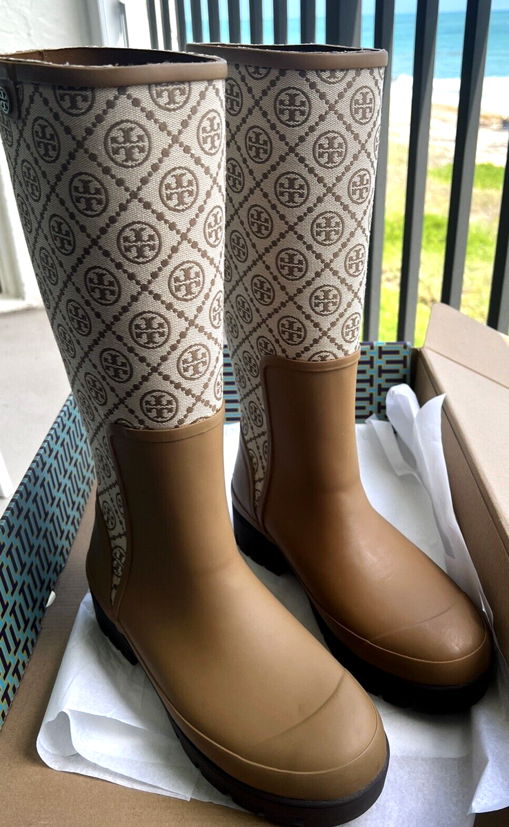 TORY BURCH T MONOGRAM BOOT HAZEL/BISTRO BROWN TALL HURRICANE SZ US