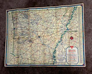 1930s CONOCO Arkansas road/cities map Memphs Ozarks Fort Smith Little Rock etc.