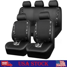 Universal Diamond Pu Leather Full Car Seat Cover Set Front Rear 5-seat Cover