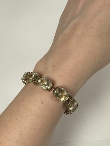 Authentic Gold Plated Sterling Silver Lemon Quartz Tennis Bracelet Faceted Prong Set 7.5”